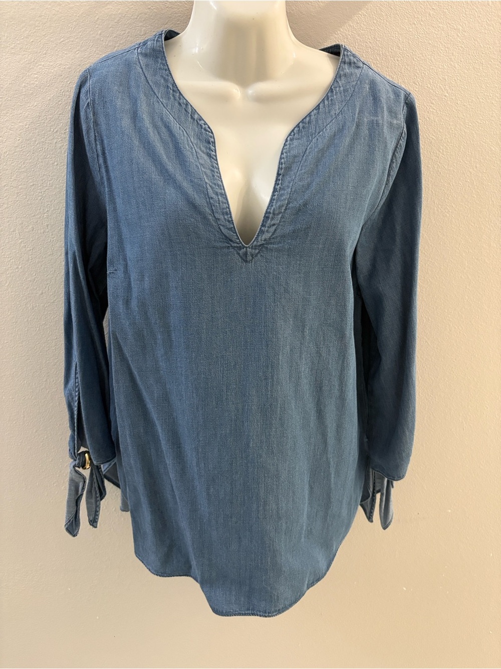 Michael Kors Chambray Boho Blouse 3/4 tie Sleeve Sz S